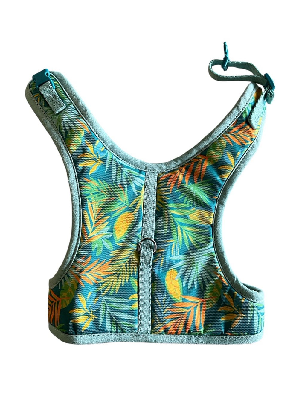 Adjustable Tropical Leaf Dog Harness in Teal
